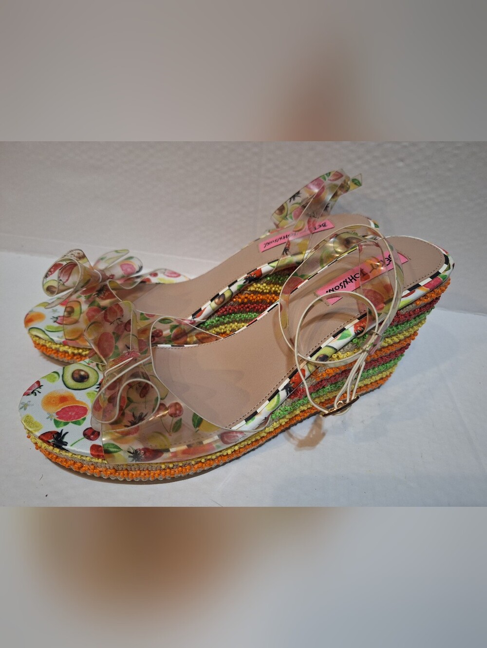 Betsey Johnson Elektra Wedge Espadrille Beaded Heel Sandals Women’s Size 8.5